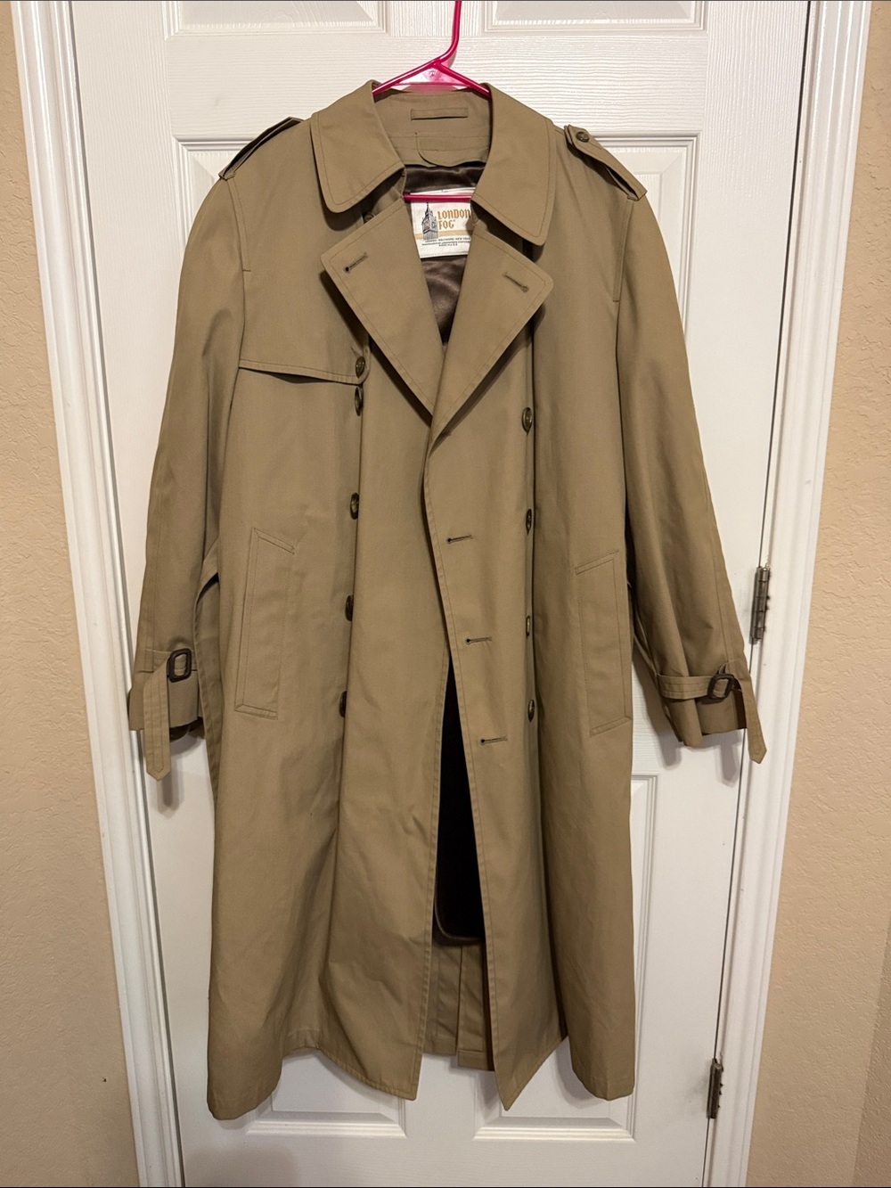 London Fog Men's Khaki Double-Breasted Trench Coat